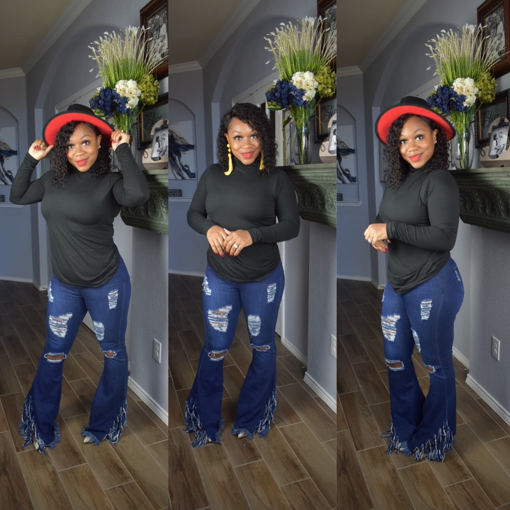 Dark Wash Distressed Wide Leg Jeans